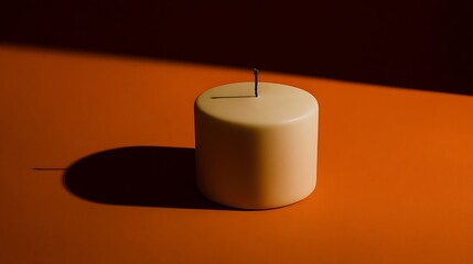 Cream candle on orange background