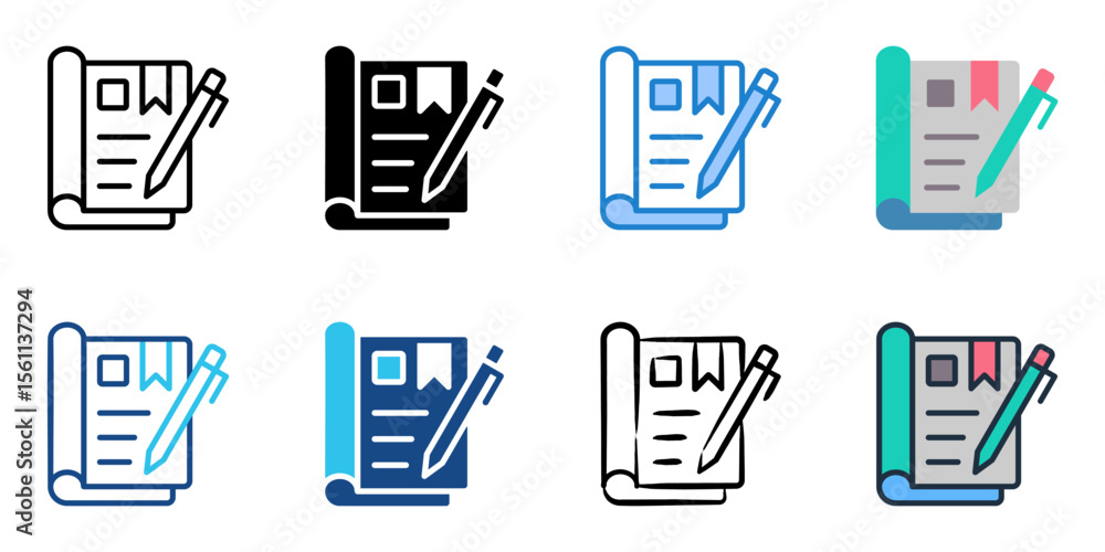 Poster journal icon set multiple style collection