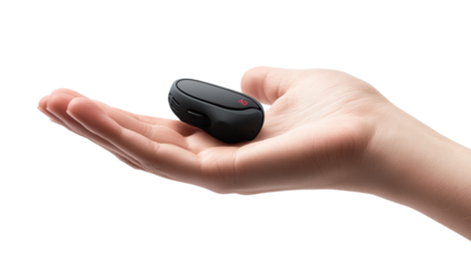 • A hand holding a digital health wearable tracking fitness metrics, isolated on white background in HD 