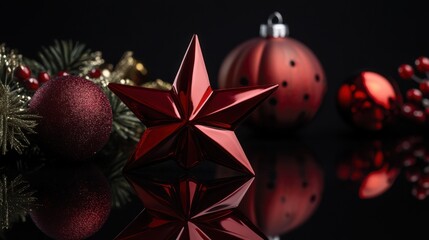 Festive Red Christmas Star Ornament.
