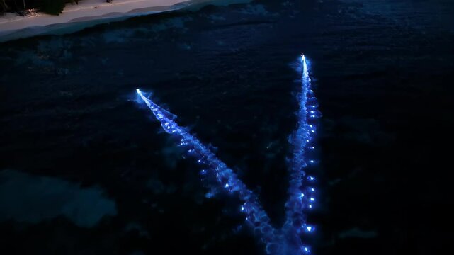 Magical Blue Trails in Dark Sea