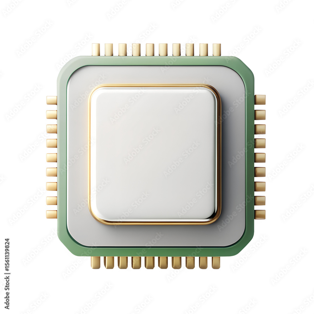 Poster a square computer chip with gold pins isolated on transparent background