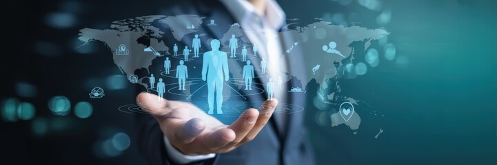 Global network of people visualized in a hand.