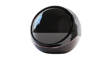 • A high-tech portable speaker with a futuristic design, isolated on white background in HD