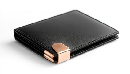 Sleek black leather wallet with rose gold accents