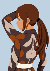 Cartoon vector illustration of a funny woman with her dog and child