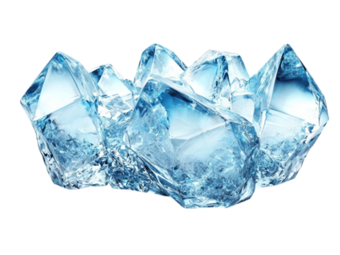 Group of sharp, translucent, blue tinted ice crystals