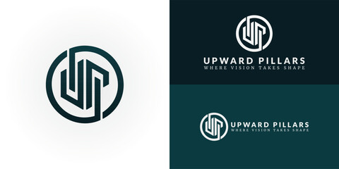 Dynamic UP emblem for a Real Estate and Construction Company, symbolizing upward growth, solid foundations, and modern architectural development.