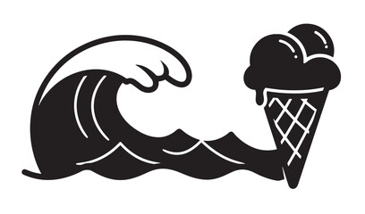 A stylized summer concept combining ocean waves and delicious ice cream cone dessert