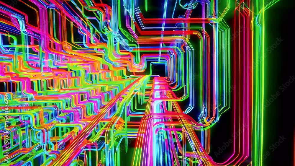 Poster abstract colorful neon lines pattern