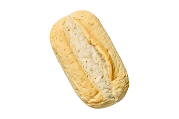 Golden brown loaf of bread with herbs baked into the crust isolated on transparent background