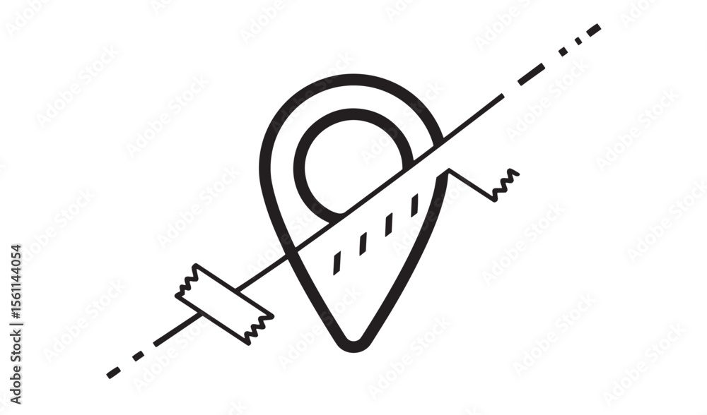 Aufkleber conceptual depiction of location disruption with map pin and crossed out route