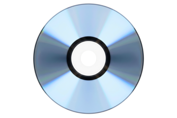 Blank recordable compact disc with a shiny surface isolated on a transparent background