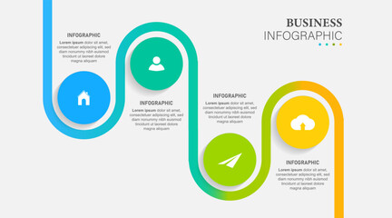 Road infographic timeline with icons, stepwise structure