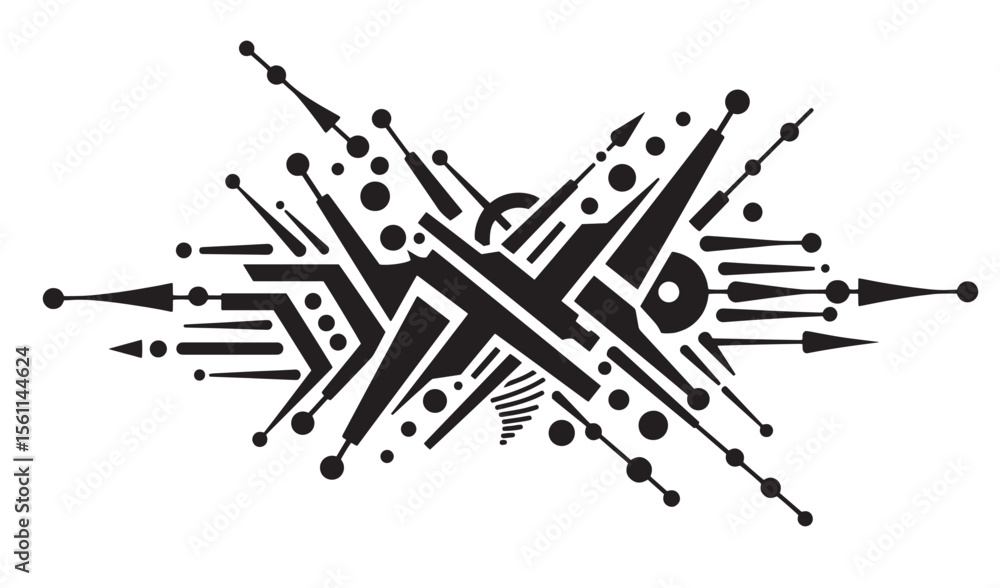 Poster geometric abstract design in black and white featuring lines shapes and vector elements