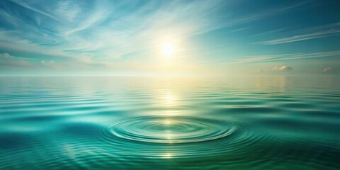 Obraz premium Serene Ocean Scene at Sunrise Ripples Expanding on Calm Water Surface under a Peaceful Sky
