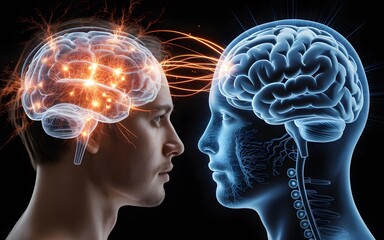 Obraz premium Conceptual illustration of interconnected human brains symbolizing communication thought and cognitive processes for healthcare psychology and science