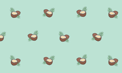 A seamless pattern featuring brown chestnuts with green leaves on a light mint background. The design is simple and suitable for various applications.