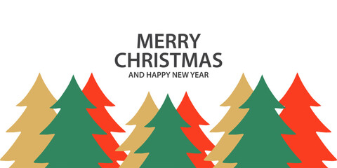 Merry Christmas and Happy New Year 2026 greeting card, poster, banner, holiday cover. Xmas template in flat pastel colours style with design in gold green blue and red colors for ads and promo web