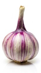 Garlic bulb with purple stripe isolated on white background