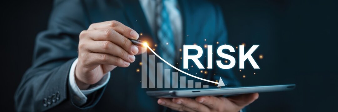 Businessperson reducing risk with a downward trend graphic. - Powered by Adobe