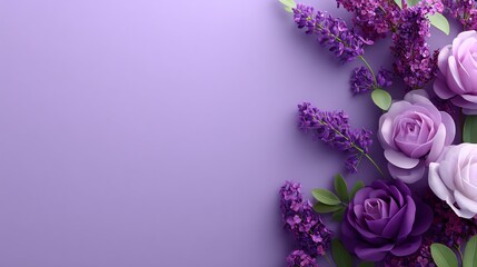 Elegant purple card with roses and lavender, perfect for wedding invitations, greeting, romantic design, floral background, and decorative template.