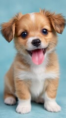 Adorable Chihuahua Puppy with Tongue Out on Blue Background
