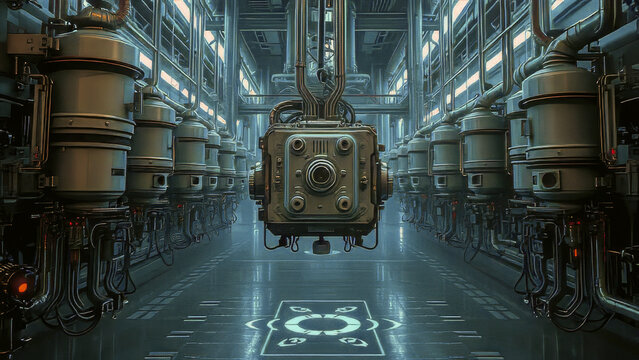 Futuristic Sci-Fi Laboratory with Blue Neon Lights