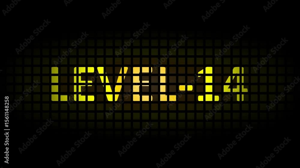 Aufkleber digital scoreboard with level 14 text animation .glitch text level 14 animation.level -14. congrats.