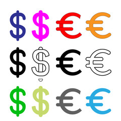 dollar and euro currency icon in outline and solid style. cash concept icon. Internet money, currency, earnings, bank, wallet, dollar symbol on blue background