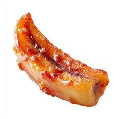 Sweet Glazed Banana Slice with Caramelized Sugar on White Background