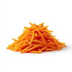 Fototapeta premium Fresh Shredded Carrots Pile on White Background for Culinary Use