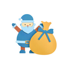 A clipart of Santa Claus holding a big gift bag and waving cheerfully, isolated on transparent background