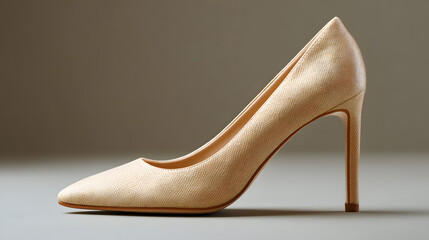 Obraz premium Elegant Stiletto in Focus: A single, sophisticated stiletto pump, embodying refined elegance, stands gracefully against a subtly graded backdrop, perfect for fashion, design and style contexts.