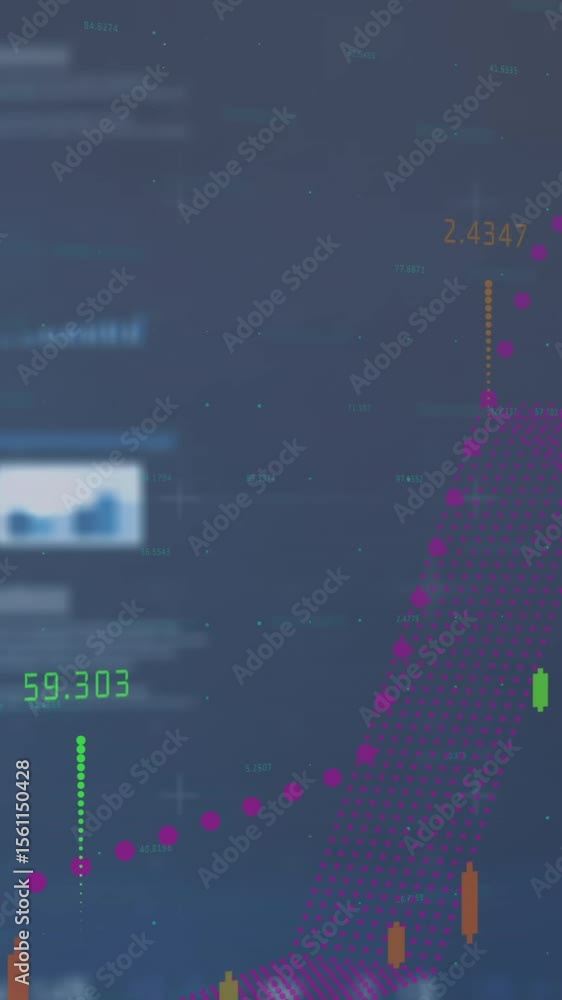 Poster animation of financial data processing on black background