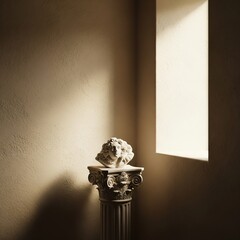 Classical sculpture bust on pedestal indoors