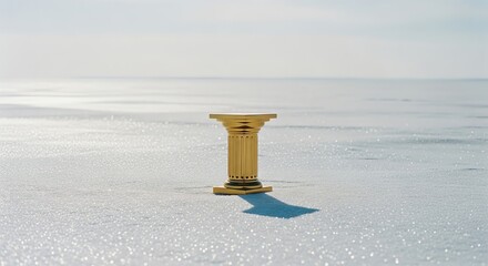 Column on snowy surface against horizon background