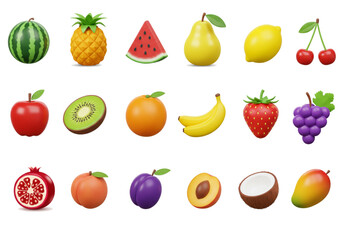 Complete 3D Fruit Icons Collection - 18 Vector Fruits Pack for Design