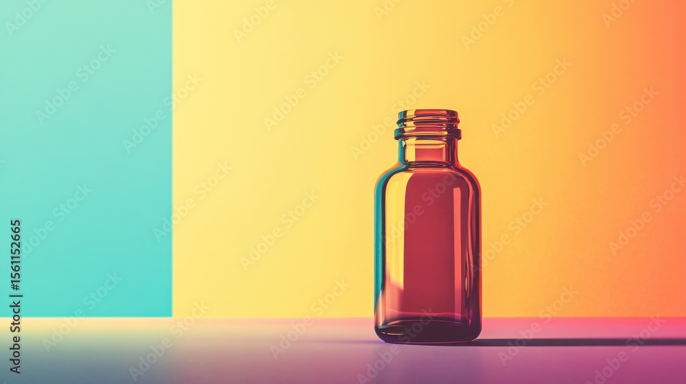 Poster empty glass bottle on minimalistic studio background