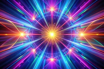 Vibrant Cosmic Burst An Abstract Display of Radiant Light Streaks and Glowing Energy, Featuring a Central Starburst Within a Circular Frame