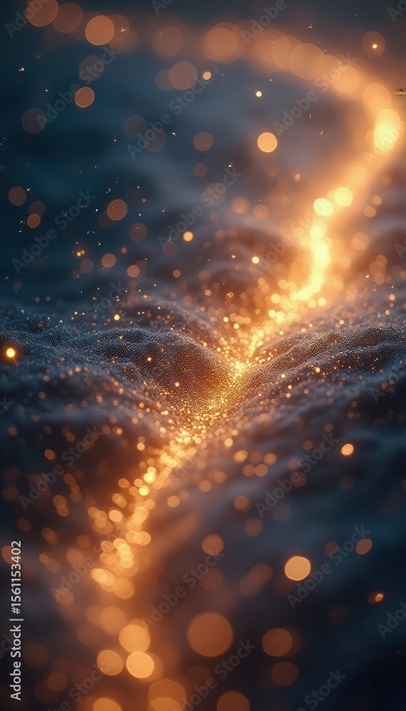 Poster Abstract light trails with glowing particles and bokeh effects