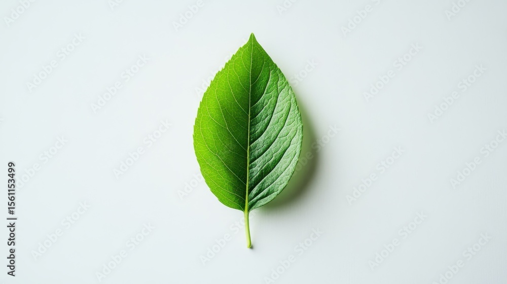 Poster Serene green leaf on plain background in studio setting
