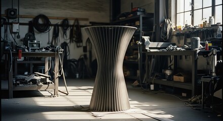 Sculptural table base inside workshop studio space