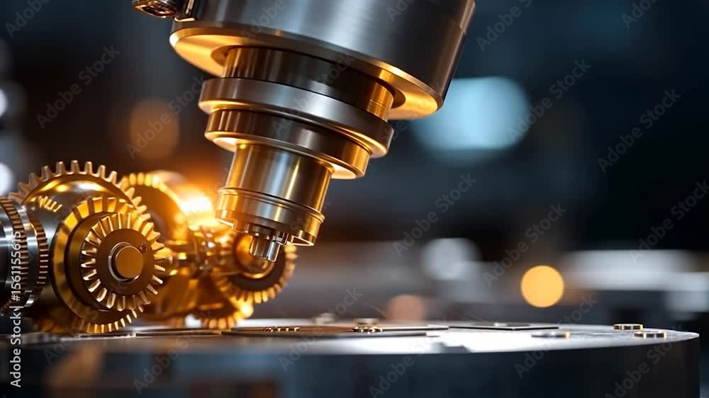 Poster close-up of industrial machinery with gears and mechanical components. soft lighting emphasizes meta