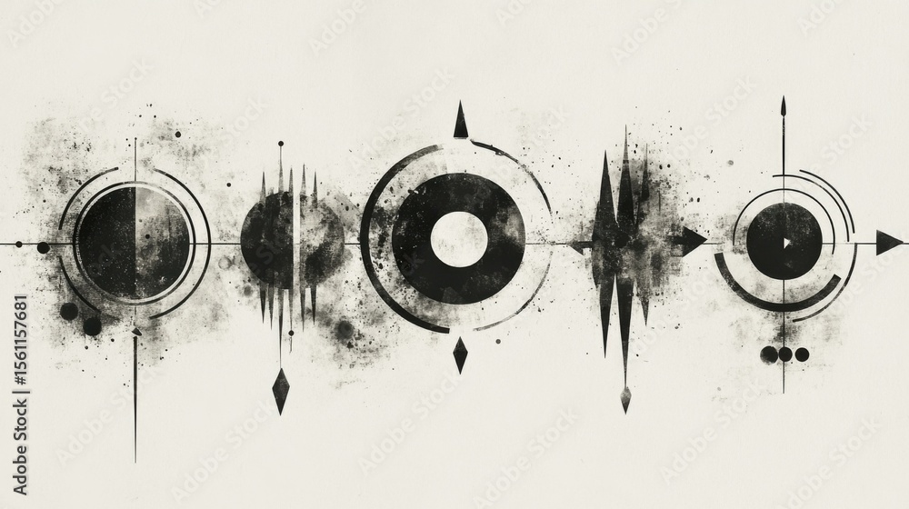 Poster abstract geometric shapes and sound waves on white background