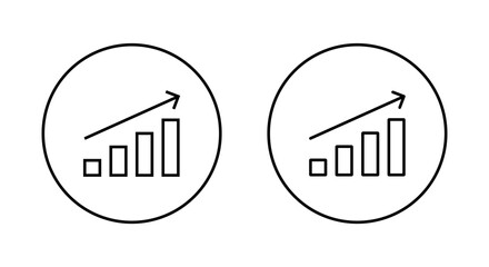 Growth bar chart with upward trend arrow icon. Increase, success, and financial rise symbol inside circle outline