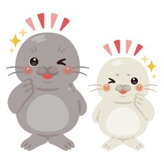 グッドサインを出すアザラシ親子のキャラクターイラスト
