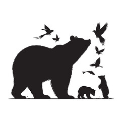 bear silhouettes vector, set of animals Brown grizzl Black vector