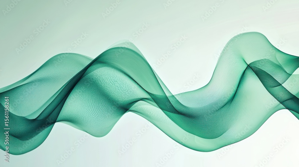 Poster abstract flowing shapes in teal green on neutral background