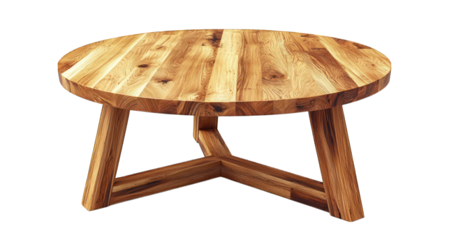 Round wood table with triangular base